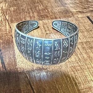 Egyptian Hieroglyph Silver Cuff Bracelet